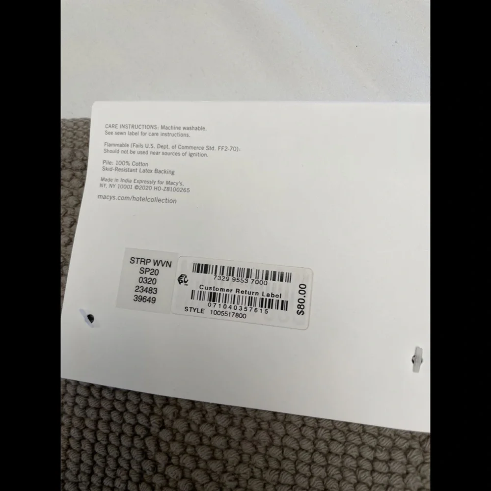 NWT‎ Hotel Collection [SZ 22 x 36 ] Woven Stripe Bath Mat in Pearl Grey